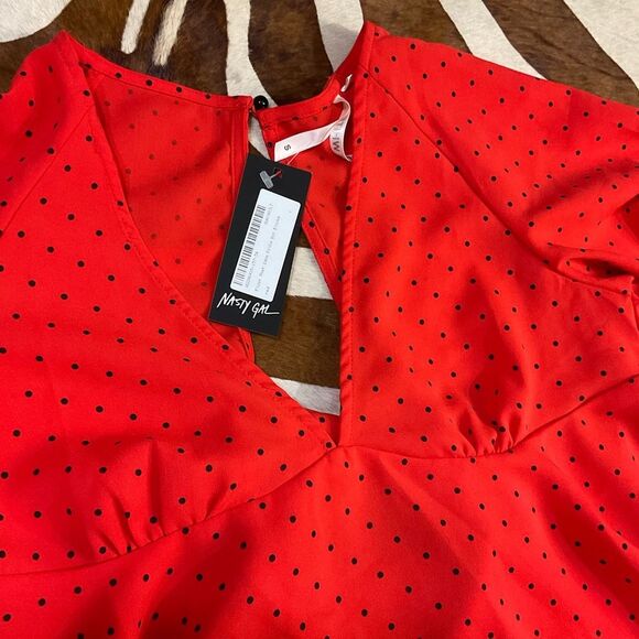 Nasty Gal Red & Black V-Neck Polka Dot Blouse Top✨✨ NWT Small - Picture 10 of 10